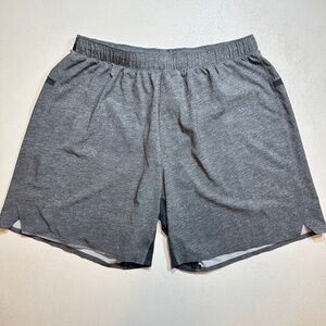 Men Lululemon Surge Short 7” Linerless Heathered Texture Greyt Deep Coal